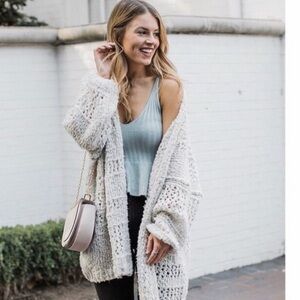 Free People Cream Open-Knit Cardigan